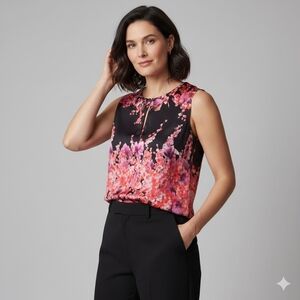 Joeffer Caoc Silk Floral Sleeveless Blouse Black Pink Size 14